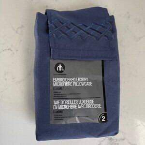 Hometrends Embroidered Luxury Microfibre Standard Pillowcases 2 pouches  Blue